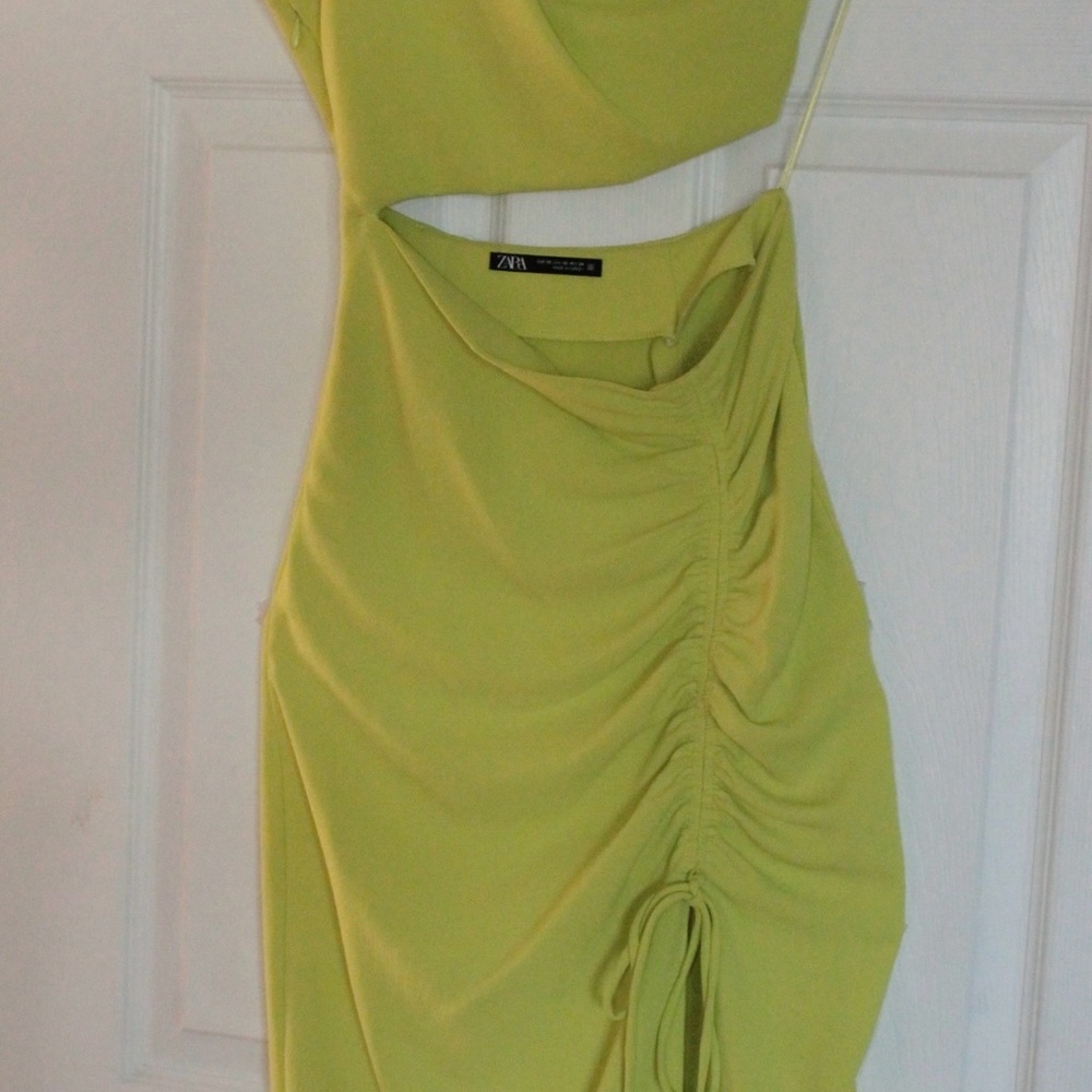 Zara Green Asymmetrical One Shoulder Dress